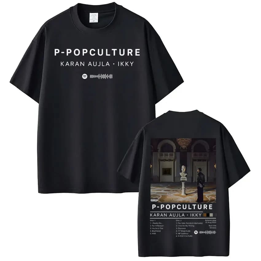 T-shirt Grafica Rapper Karan Aujla P-POP Culture Album, Maglietta Casual in Cotone Hip-hop da Uomo e Donna, T-shirt Larga alla Moda, Regali per i Fan