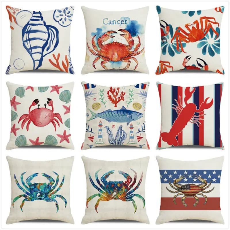 lobster marine snails and fish Digital print short cushion covers in plush for sofa auto lining for office cushion items for home