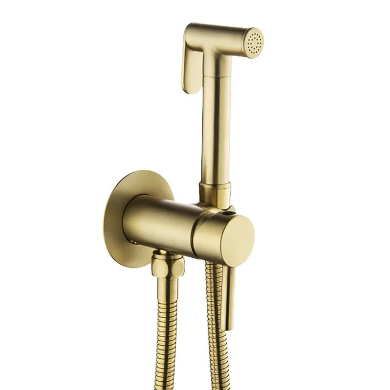 Rubinetto per WC con spruzzatore per bidet in oro spazzolato Miscelatore a parete manuale Rubinetto per bidet con acqua calda e fredda con tubo flessibile per il bagno