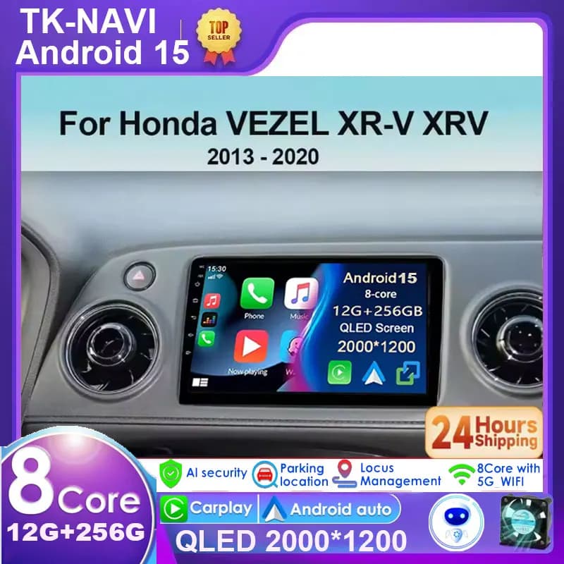Android 15 Wireless Carplay Auto For Honda Vezel HR - V HRV HR V XRV 2015-2020 Autoradio Video Multimedia GPS Navigation