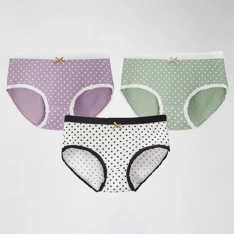 5pc Comfortable and breathable briefs for women, summer thin mid-waist pants for young girls, polka dot shorts