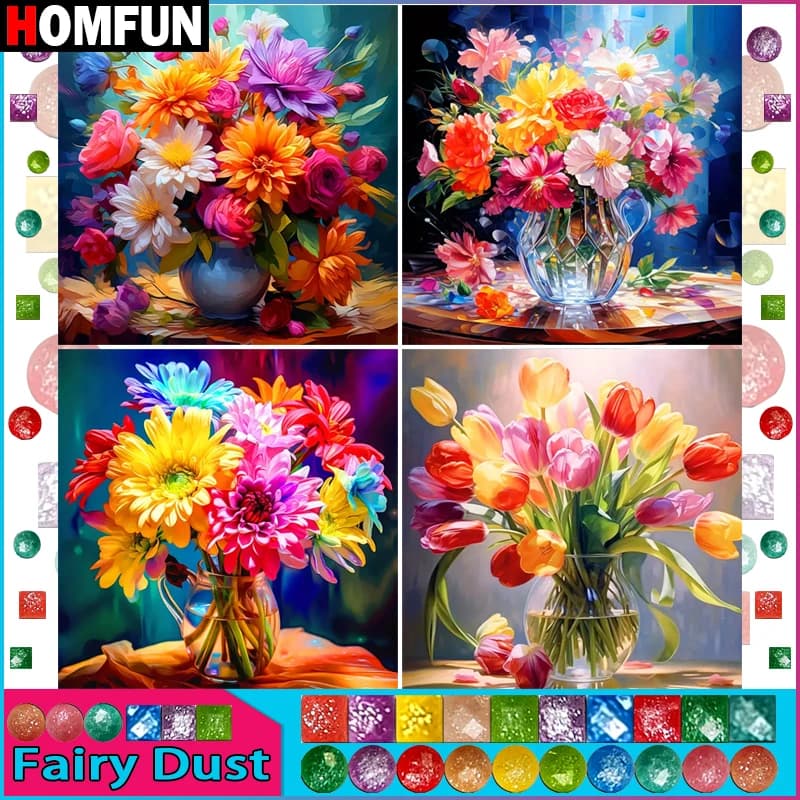 HOMFUN Fairy Dust Diamond Embroidery DIY Diamond Painting Kit "Scenery Flower" 5D Needlework Diamond Home Decoration