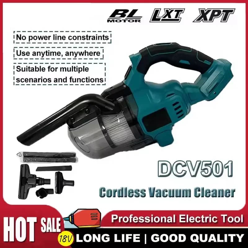 Aspirapolvere Portatile Senza Fili Compatibile con Makita, Raccoglitore di Polvere per Pavimenti, Tappeti, Auto, Peli di Animali, Utensile Elettrico con Batteria 18V