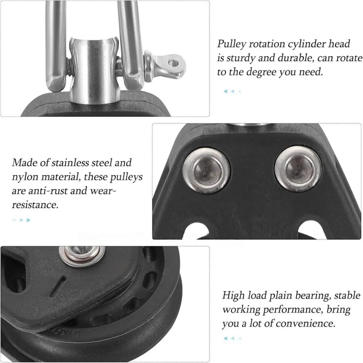 DT35BG 2Pcs Pulley Block 1500Lbs Stainless Steel Marine Sailboat Pulley for Rope Runner Yacht Rigging