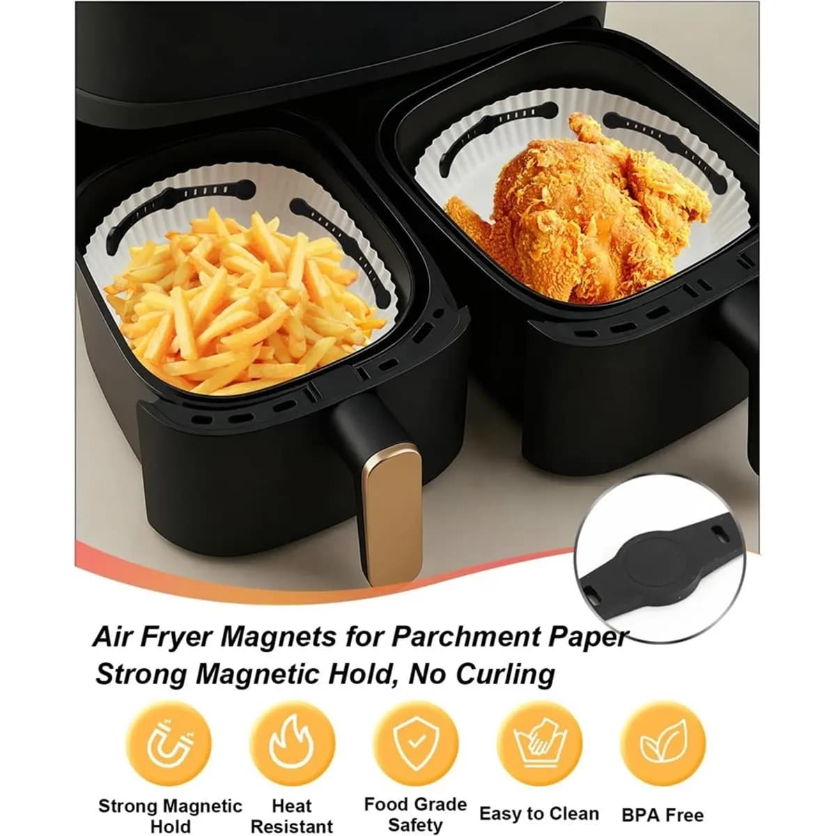 NEW Pack of 10 Magnets for Airfryer Baking Paper Silicone - 12 cm Long, Attachment for Hot Air Fryer Accessories