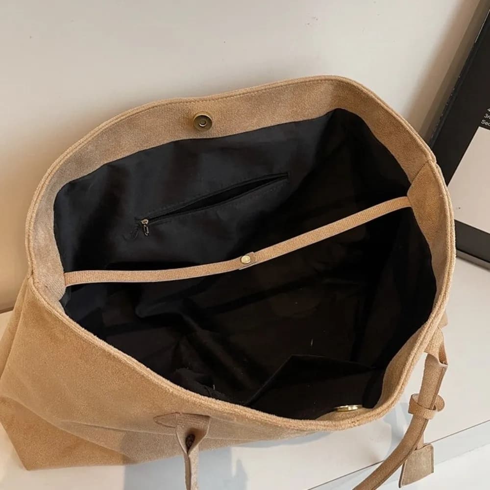 Borsa a tracolla in pelle scamosciata stile coreano, borsa a secchiello in pelle scamosciata multiuso, borsa a spalla sottobraccio da viaggio