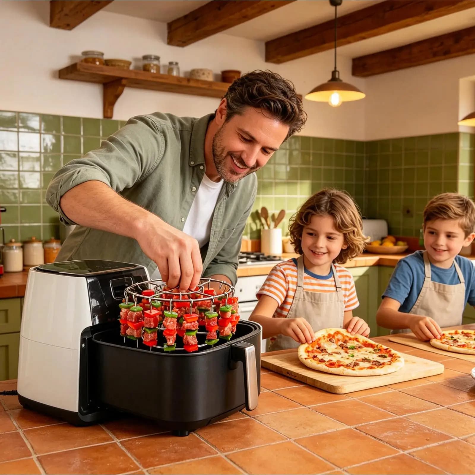 Air Fryer Skewer Rack Non-Stick Round BBQ Kabob Roasting Stand Air Fryer Roasting Grill Rack For Food Meat Outdoor Patio Camping
