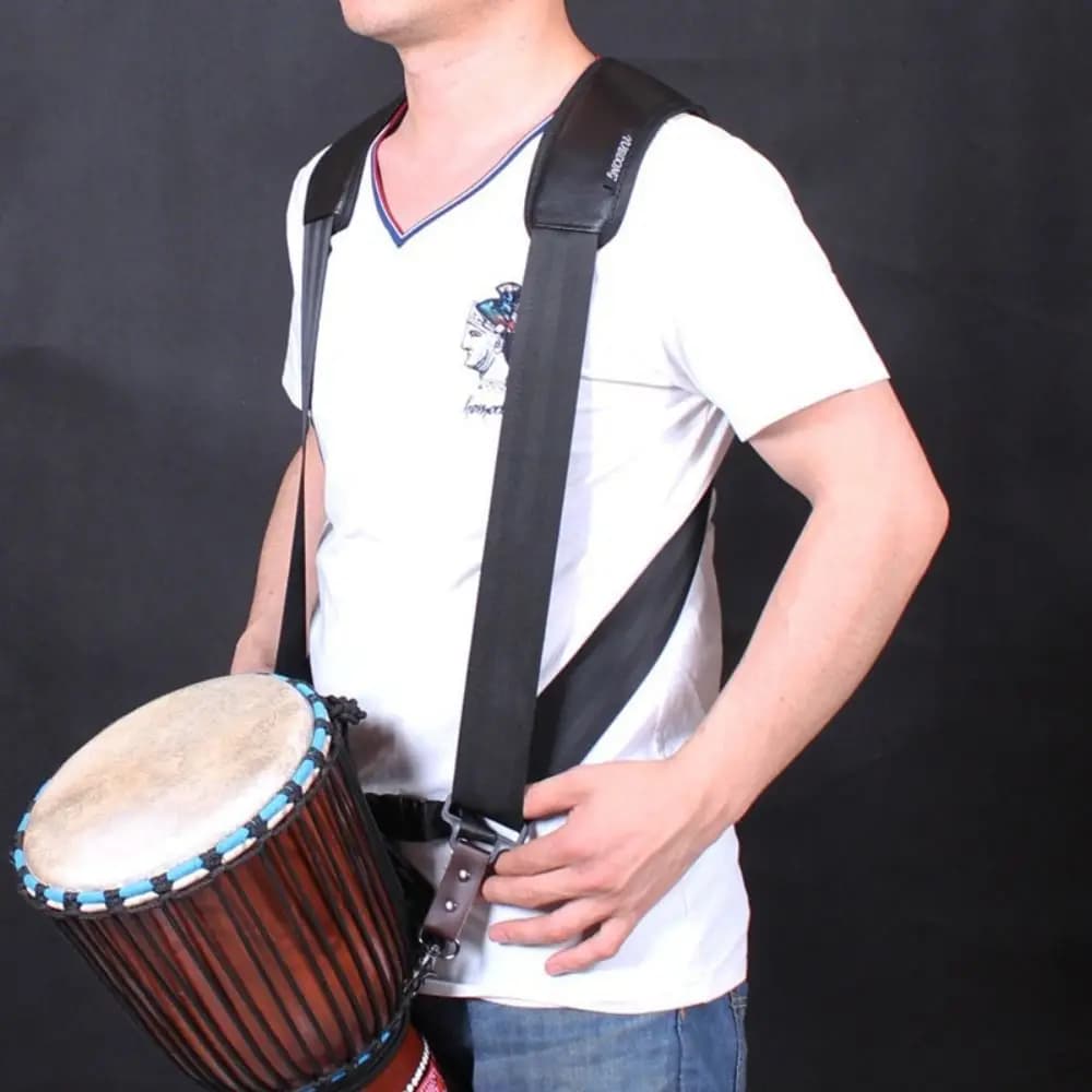 Thickened Padded Djembe Shoulder Straps Replacement Tambourine African Drum Backpack Strap Black Polyester Hand Drum Belt
