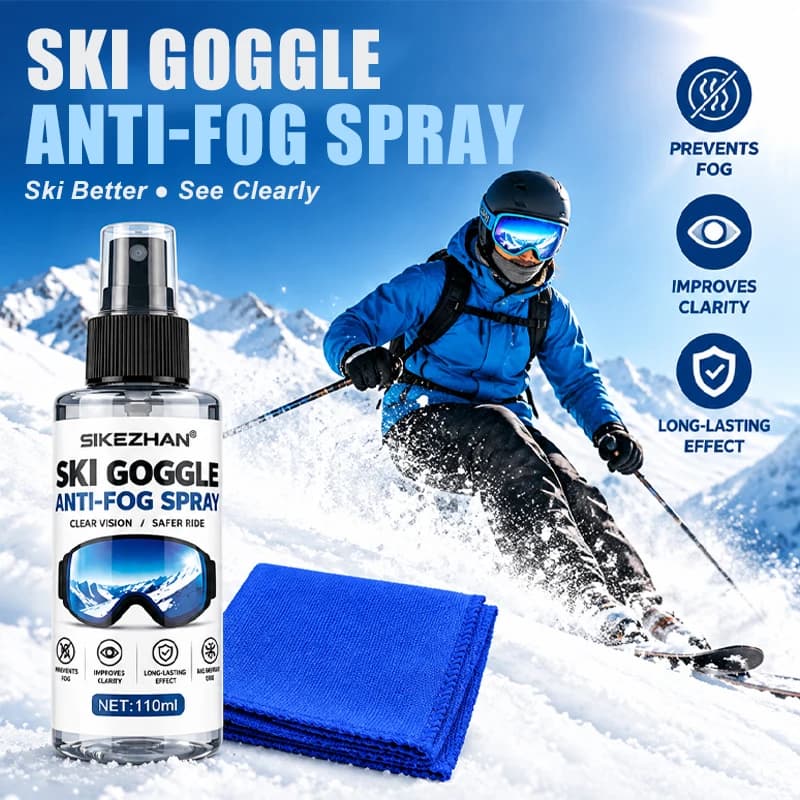 Ski Goggle Anti Fog Spray and Cleaning Cloth Set Clear Vision Long Lasting Defogger for Snow Sports Glasses 110ml - SIKEZHAN