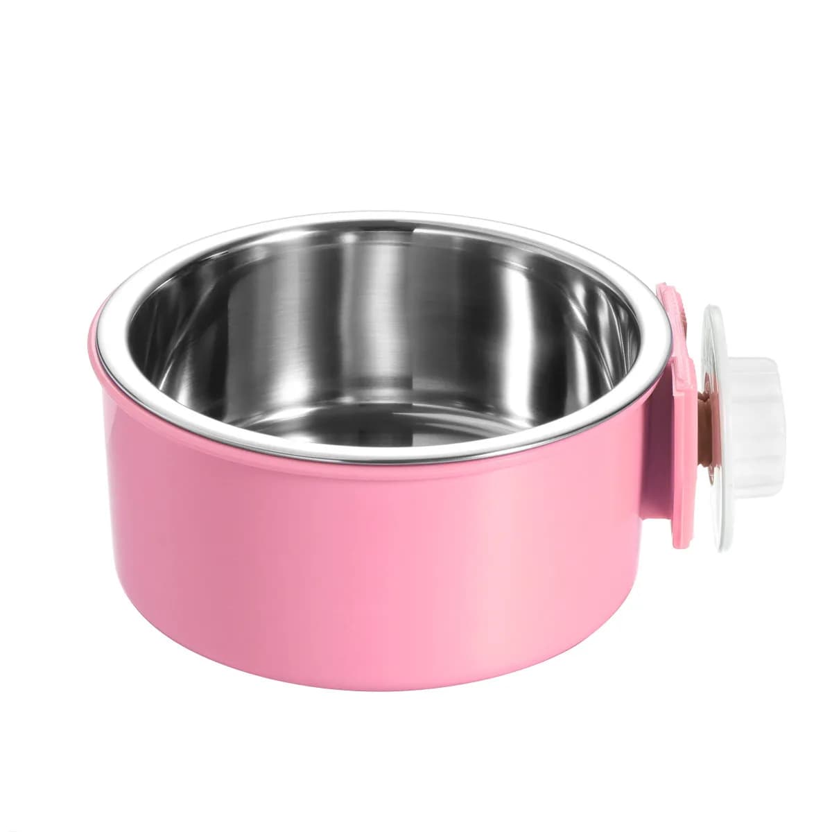2 in 1 Stainless Steel Pet Hanging Cage Bowl Pink for Dogs Cats Food Water Feeding Bowl Rust Resistant Easy Clean Secure Lock