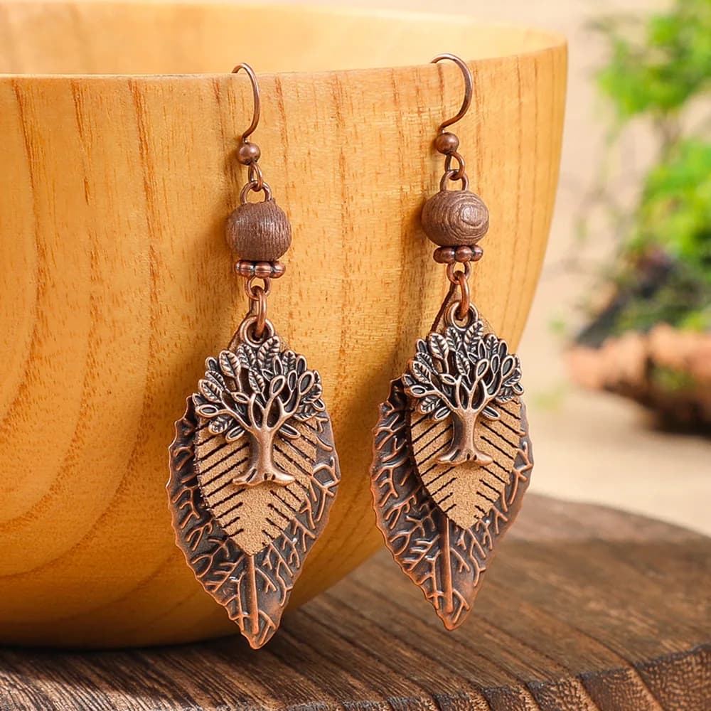 Orecchini vintage bohémien con foglie geometriche marroni per le donne Orecchini pendenti etnici creativi in lega di legno Gioielli per le vacanze femminili