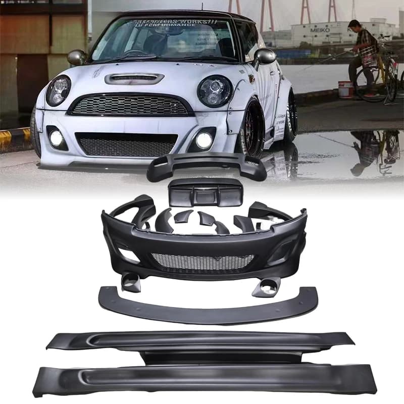 for Mini R56 LB-style Front Lip Rear Bumper Diffuser Side Skirts Wheel Arches Widebody Kit Bolt-On Exterior Parts Upgrade