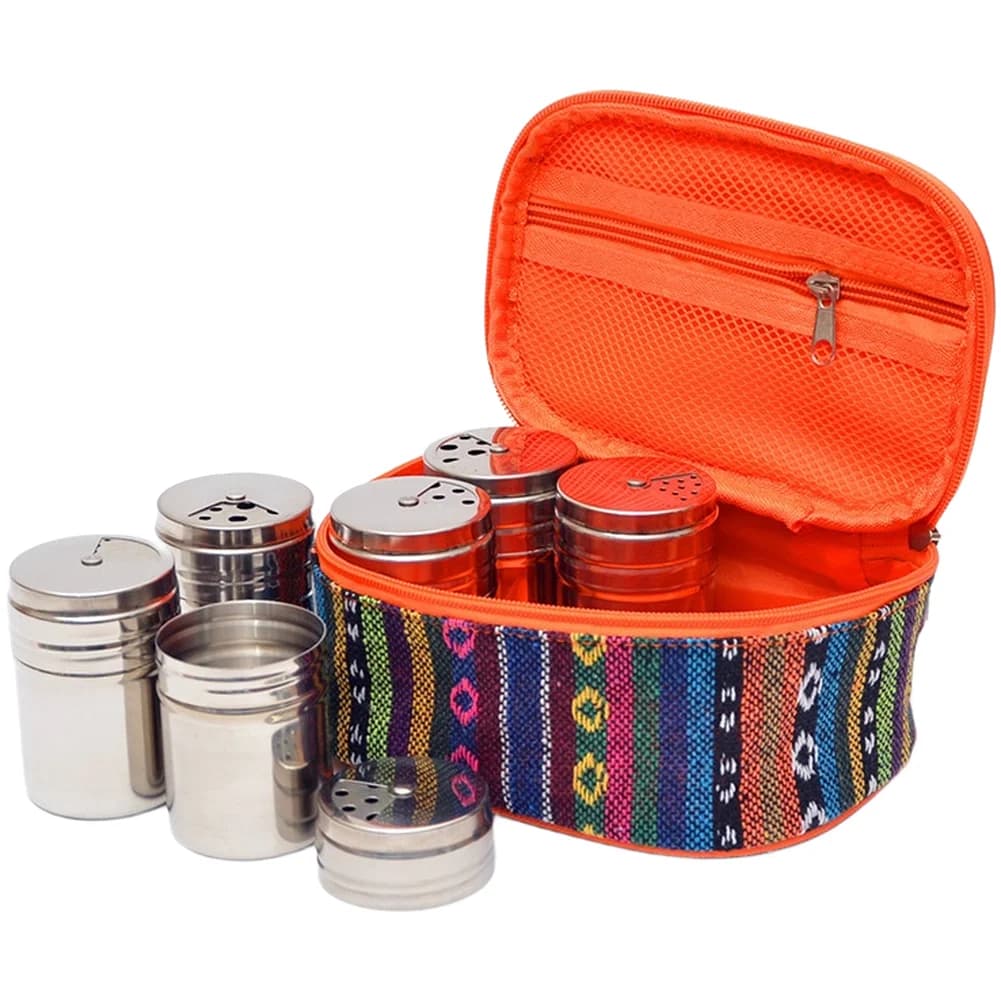 Portable Stainless Steel Seasoning Jar Set 6 Bottles With Storage Bag For Camping Hiking Picnic Outdoor Cooking Spice Organizer