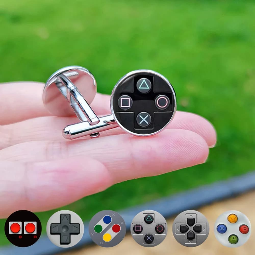 Gemelli per controller console di gioco per uomo Stile punk Hip Hop Bottoni per polsini con gemme in vetro alla moda Collezione di amanti del gioco