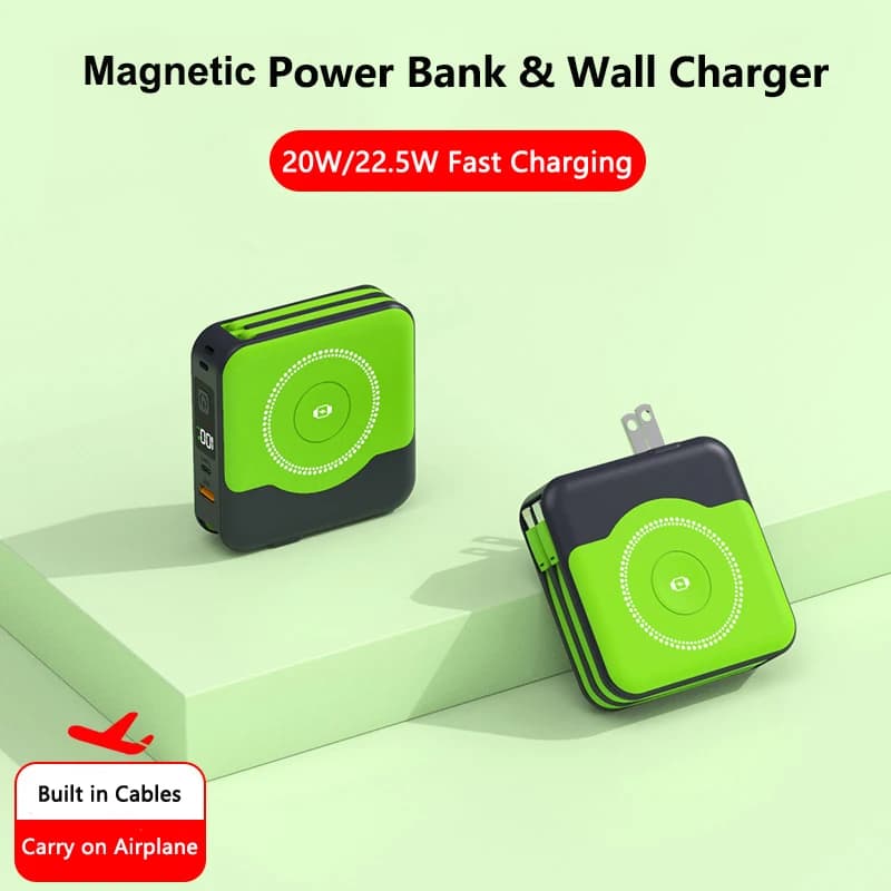 Power Bank Magnetico Wireless da 22.5W per Magsafe, Caricabatterie da Muro da Viaggio, Ricarica Rapida per iPhone 17 16, iWatch, Airpods