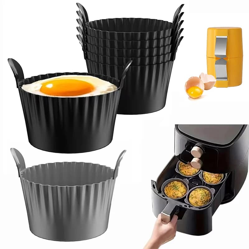 Friggitrice ad aria in silicone Bracconiere per uova Vassoio per friggitrice senza olio Stampo per fornello per uova in silicone Cottura della pasticcera Crostata Torta Dessert Creatore di bracconiere per uova