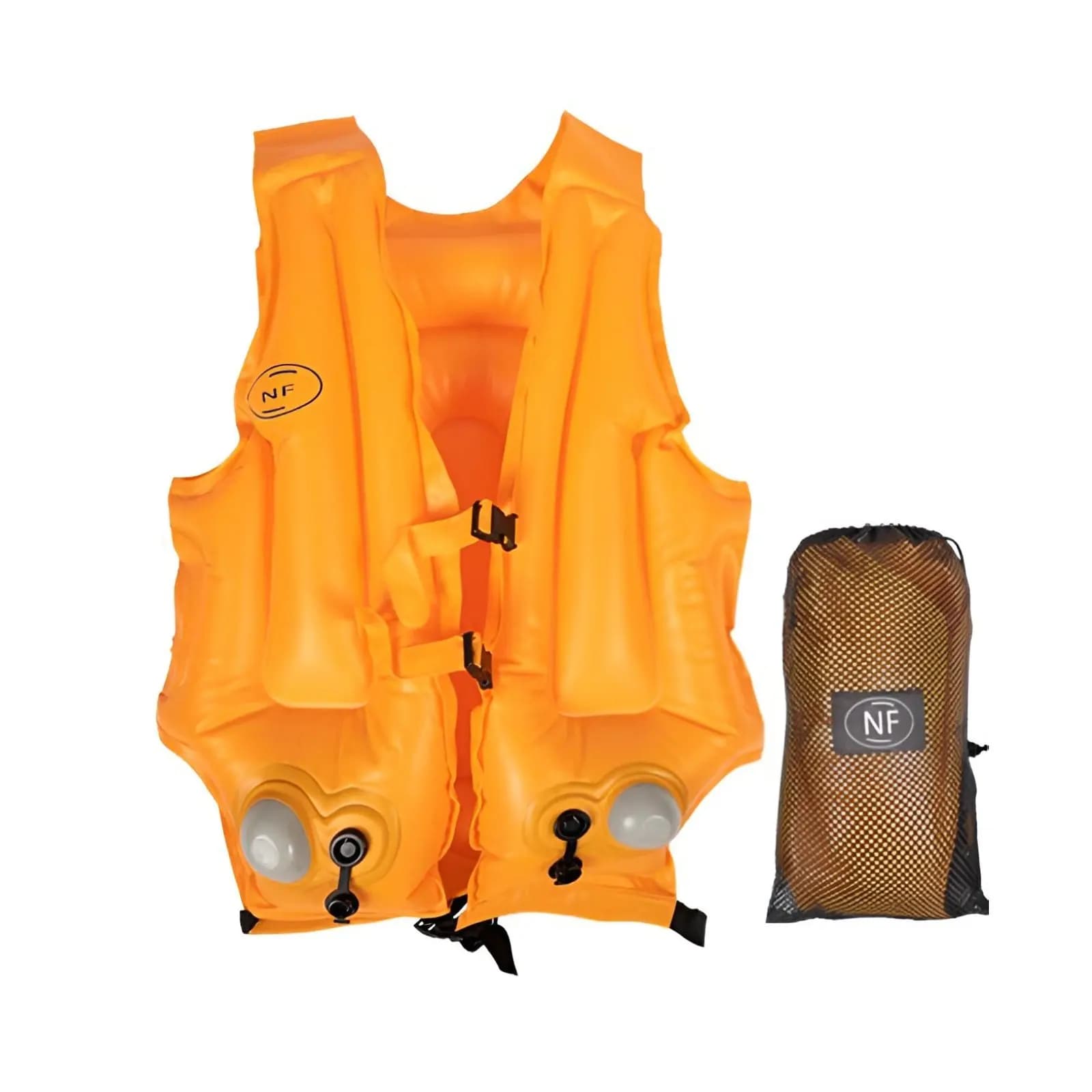 Giubbotto di Salvataggio Gonfiabile per Adulti, Gilet Galleggiante, per Kayak, Rafting, Pesca, Nuoto, Arancione in PVC, Doppia Valvola, Chiusura Sicura
