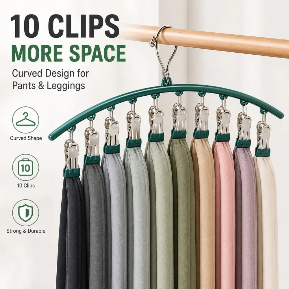 Appendiabiti curvo con 10 mollette in metallo per leggings, pantaloni yoga e calze - Organizzatore per armadio