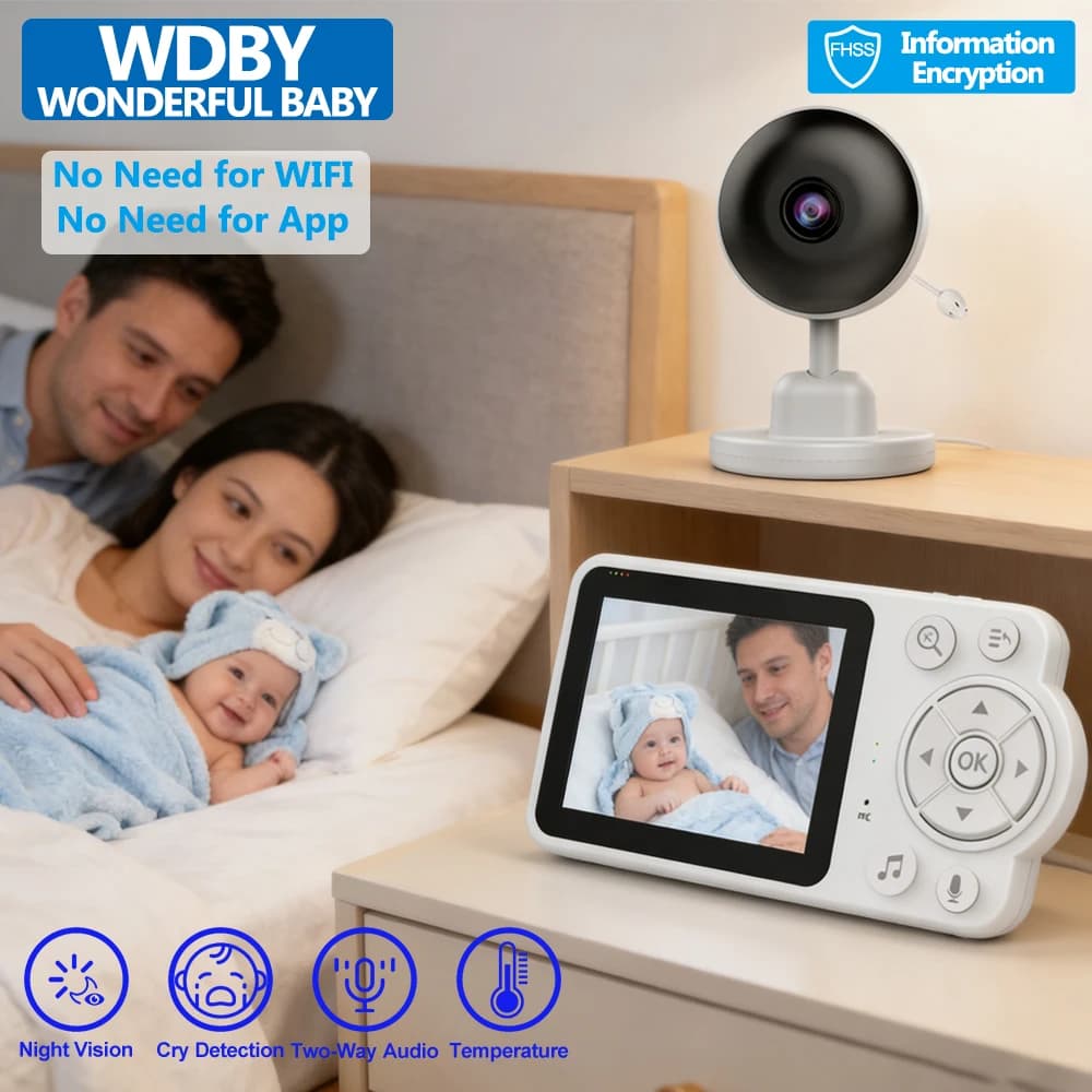 Monitoring camera with digital zoom for baby monitor 2,8 inch video - Night vision Bidirectional intercom Babysitter Security Nanny Cam