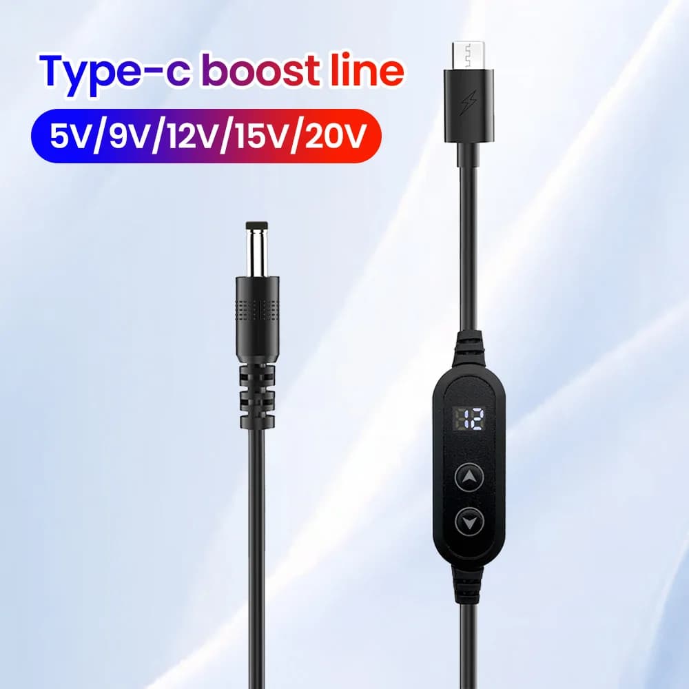 Cavo boost di alimentazione da tipo C a CC 5V/9V/12V/15V/20V Boost Line 8 adattatori Connettore jack da USB C a CC Ricarica rapida per router Wifi