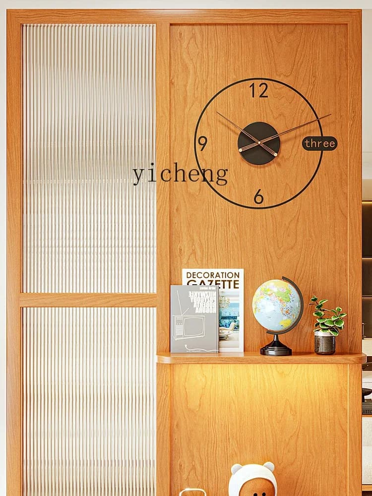 zz divisorio d'ingresso in legno massello rack integrato soggiorno con orologio da parete schermo in legno di ciliegio