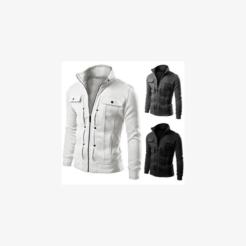 Men's Fashionable Hoodie Jacket with Button Decoration Stand Collar Open Cardigan Stylish Slim Fit Casual Urban Autumn Coat