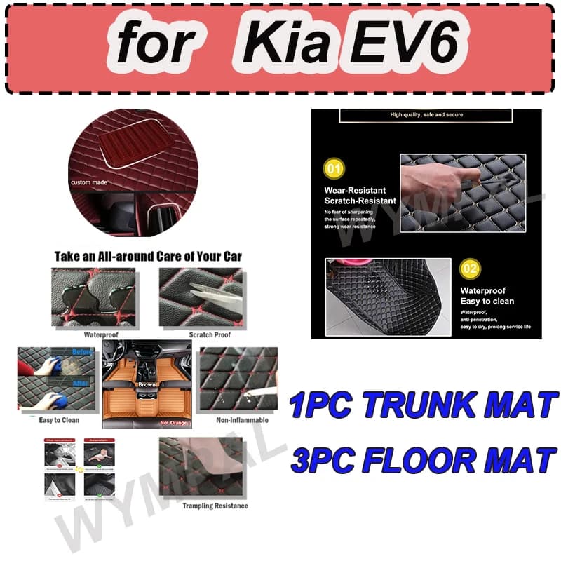 Tappetini per auto automobilistici personalizzati di LUSSO per Kia EV6 2020 2021 2022 Tappetini per auto in pelle di lusso