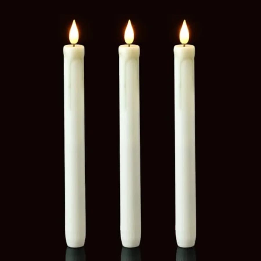 3 Pack Flameless Taper Candles, No Remote, Realistic Flickering Battery Operated Candlesticks, White LED Plastic Candle Safe fo