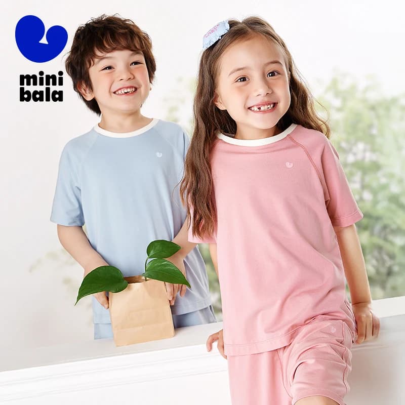 Mini Bala Tencel Pigiama a maniche corte T-shirt per bambini Estate Antibatterica Pigiama coordinato per la famiglia per ragazzi e ragazze