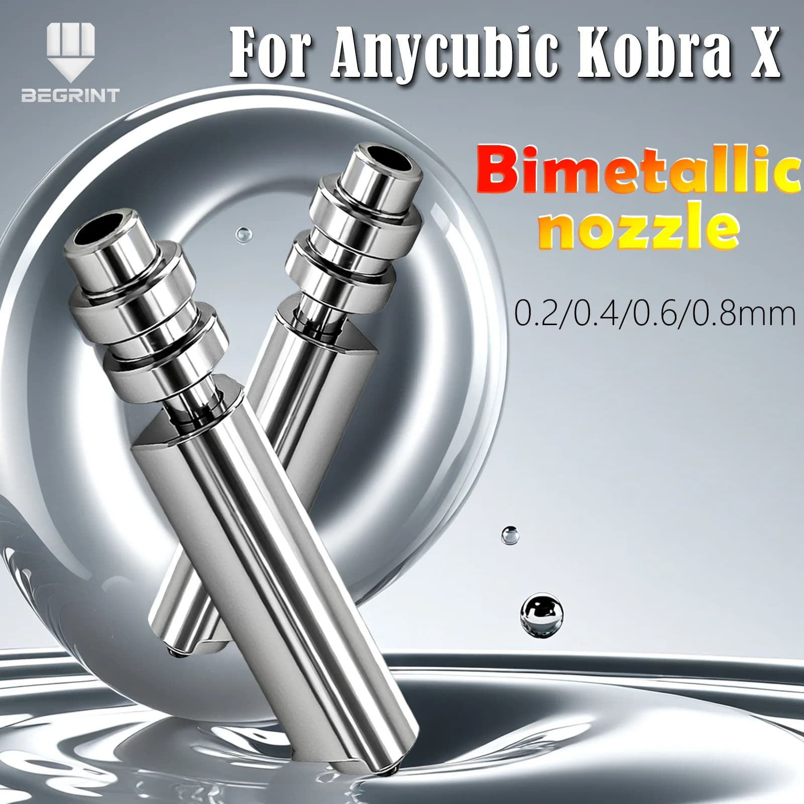 Ugello Bimetallico KX per Anycubic Kobra X, Ugelli 0.2/0.6/0.8/0.4mm, Ugello Hotend Monopezzo Resistente 300 ℃ Per Stampante 3D KobraX