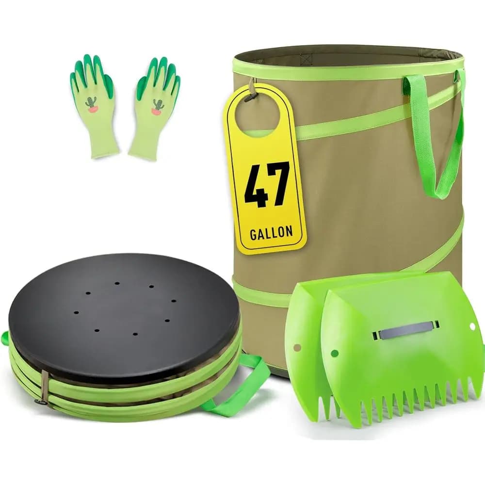 Sacco da Giardino Pieghevole da 47 Galloni, Sacchi per Rifiuti da Giardino Pieghevoli con Fondo Rigido, Contenitore per Rifiuti da Giardino Resistente, Cestino per Rifiuti da Giardino (com