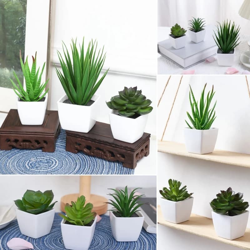(U set of 3 pieces) Mini simulated pot plants suitable for decorating houses, restaurants, tables, window sills and bookcases