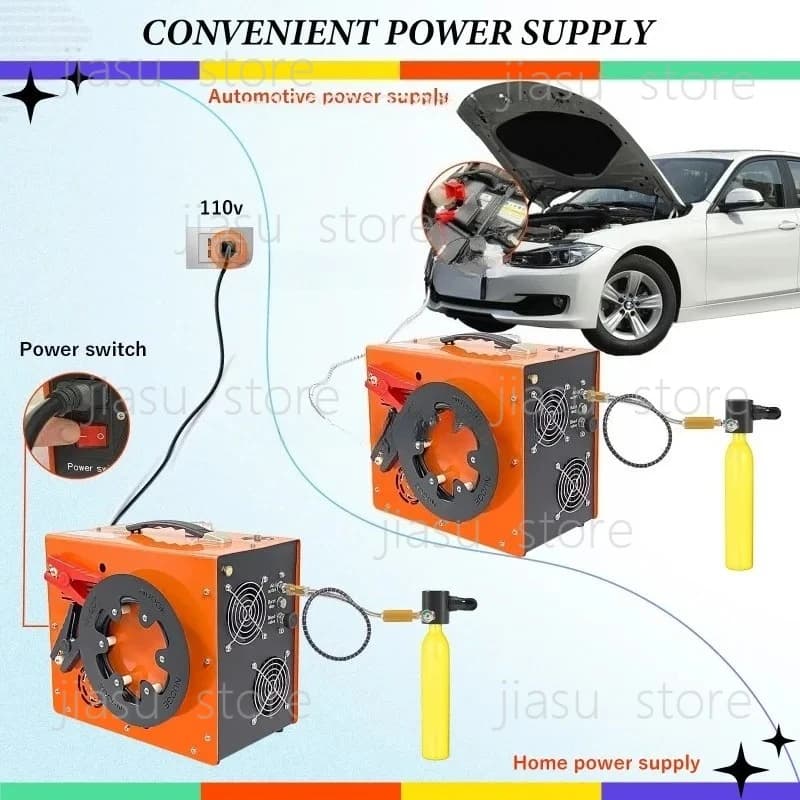 Compressore d'aria portatile PCP 350W con motore potente, max 6000Psi/400bar, raffreddamento ad acqua e ventola, 12V con spegnimento automatico