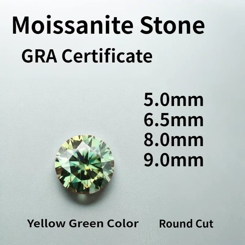 Pietra Moissanite di Colore Giallo-Verde di Alta Qualità, Taglio Rotondo 8 Cuori e Frecce, Diamante Sintetico per Creazione di Gioielli Fai-da-Te e Regali