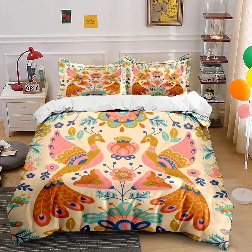 Set decorativo floreale Peacock, set biancheria da letto con 1 copripiumino, 2 federe, singolo, matrimoniale, king size, queen size, regalo