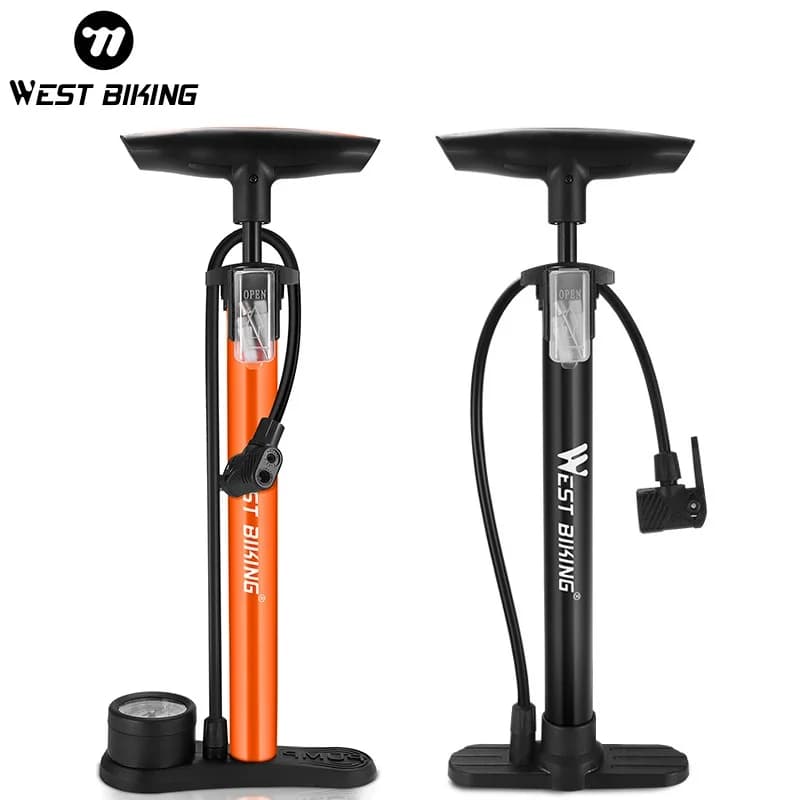 Pompa per Bicicletta WEST BIKING 160PSI con Manometro, Pompa da Terra Portatile per Valvole Schrader/Presta, Gonfiatore per Pneumatici MTB e Bici da Strada