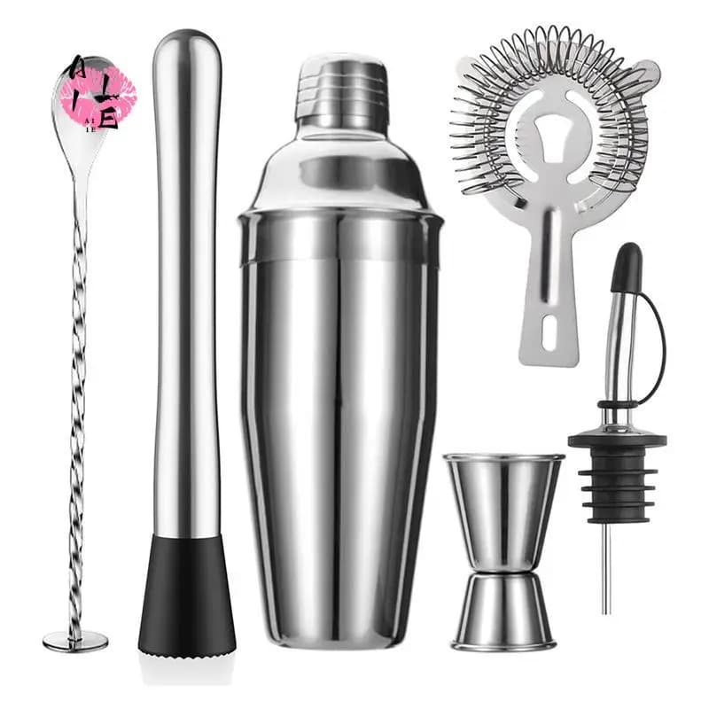 A11E-Set Shaker per cocktail, 24 Oz Shaker Strainer Muddler Jigger Cucchiaio per mescolare Versare Beccuccio Kit da barista, Set da bar in acciaio inossidabile