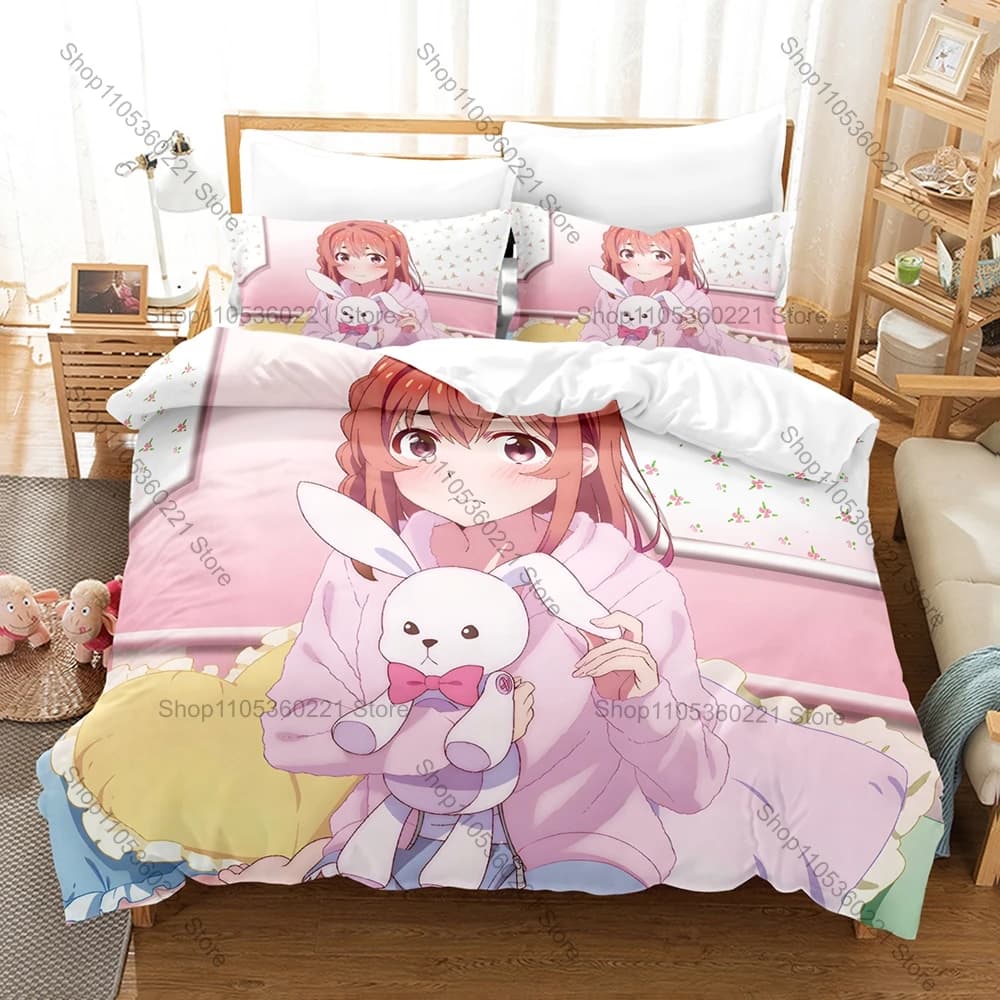 Kanojo Okarishimasu Anime Bedding Set 1 Duvet Cover + 2 Pillowcases Chizuru Mizuhara Rental Girlfriend Bedroom Decor