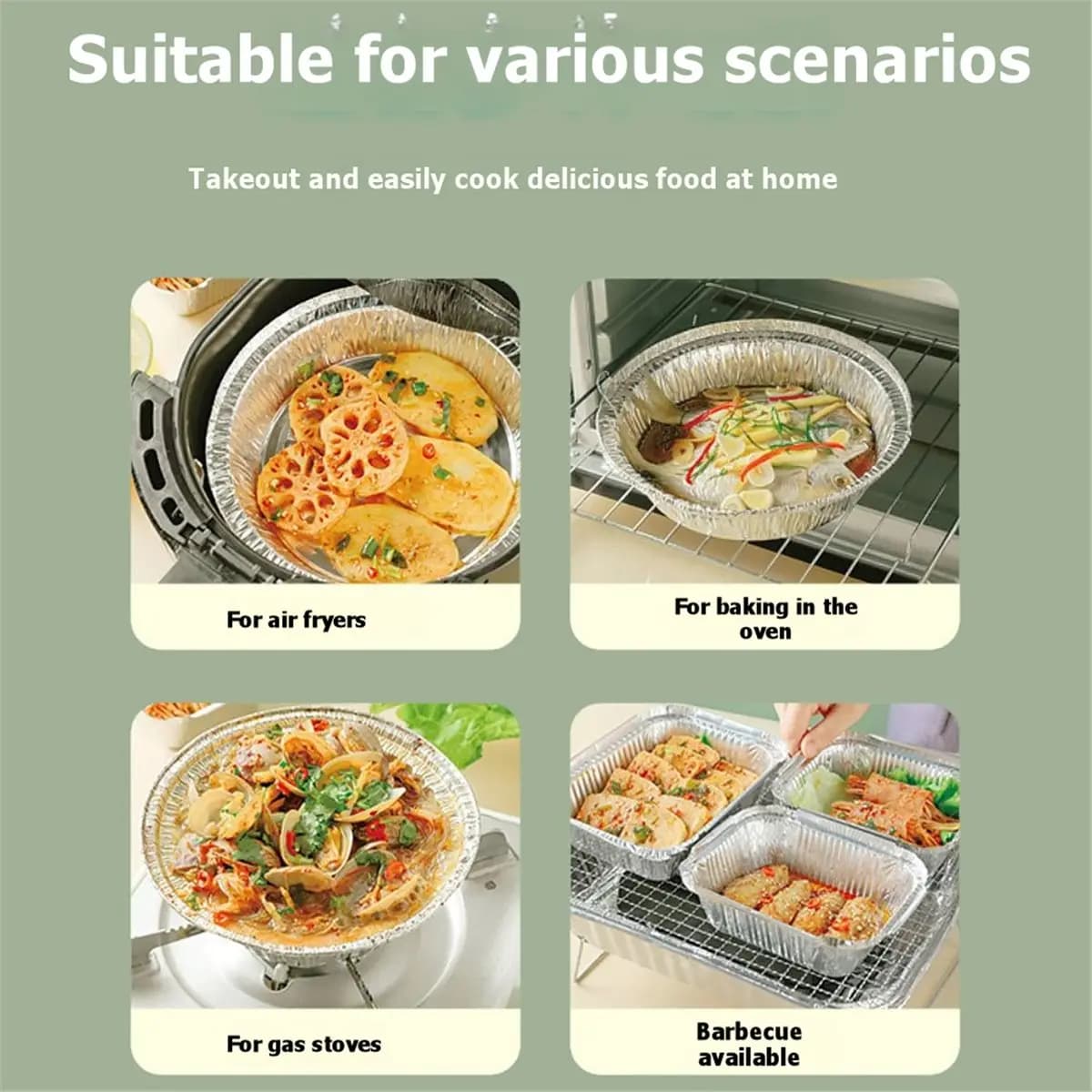 lillili 50PCS 8 Inch Disposable Tin Foil Plates Round Tin Foil Pie Pans for Air Fryers Baking Cooking Roasting