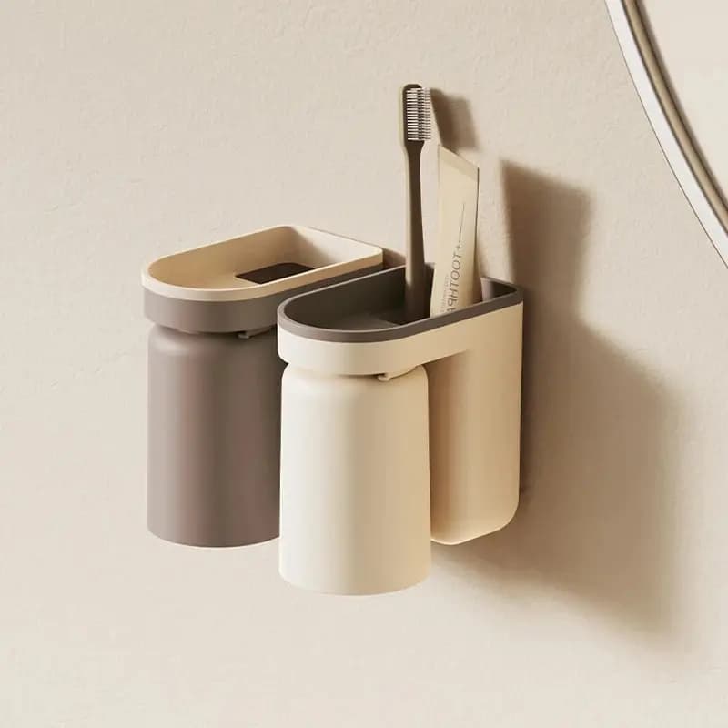 1 pezzo innovativo portaoggetti per spazzolino senza foro leggero di lusso collutorio tazza spazzola tazza montata a parete bagno organizzatore coppia