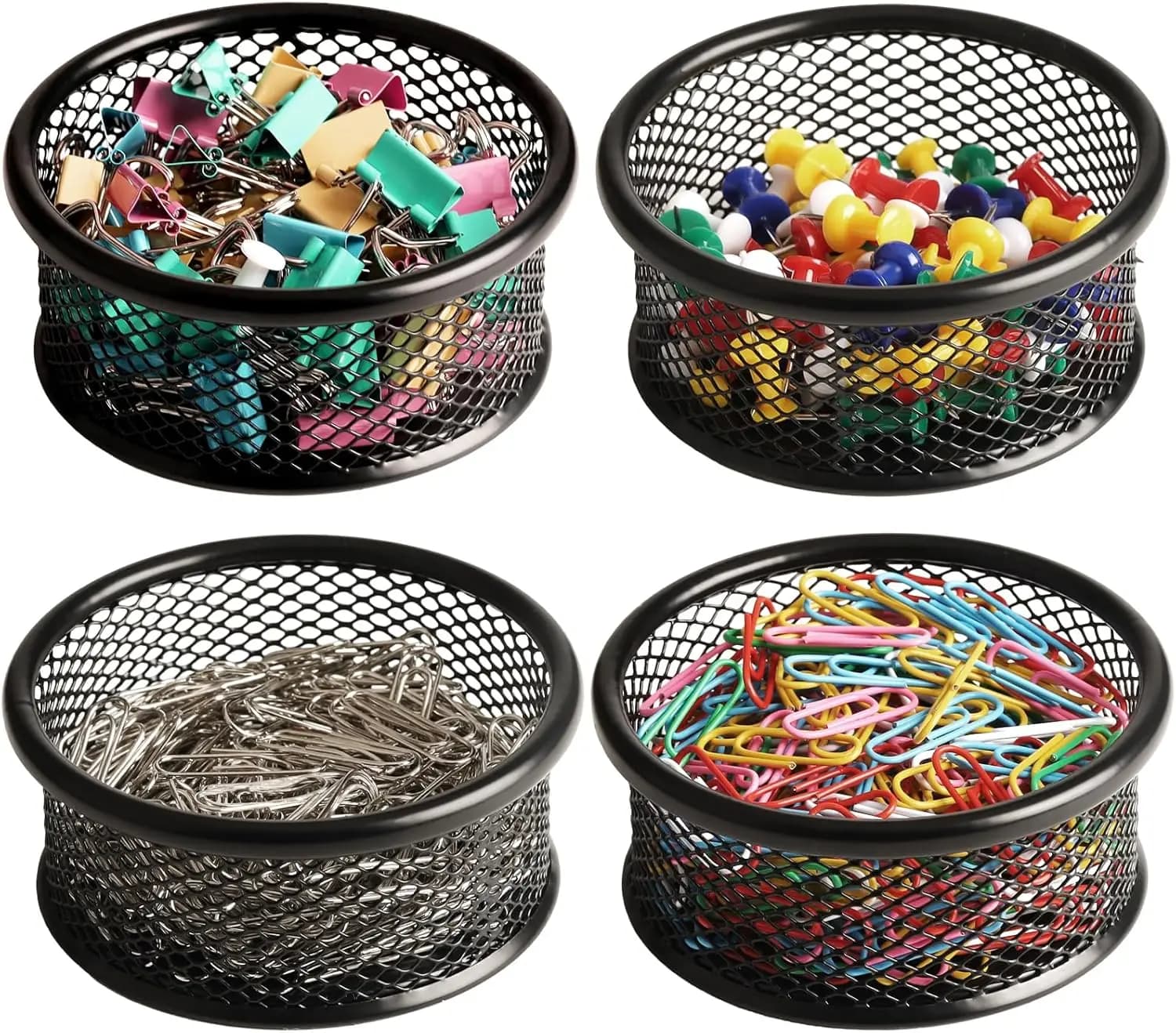 Porta fermagli in rete per scrivania, dispenser organizer con contenitori in filo metallico, nero, confezione da 4, accessori per ufficio