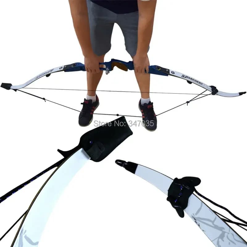1PC Nuovo Arco Stringer per Tiro con l'arco Arco ricurvo Arco lungo - Lunghezza 2M con punta in pelle Cavo in nylon Bianco #