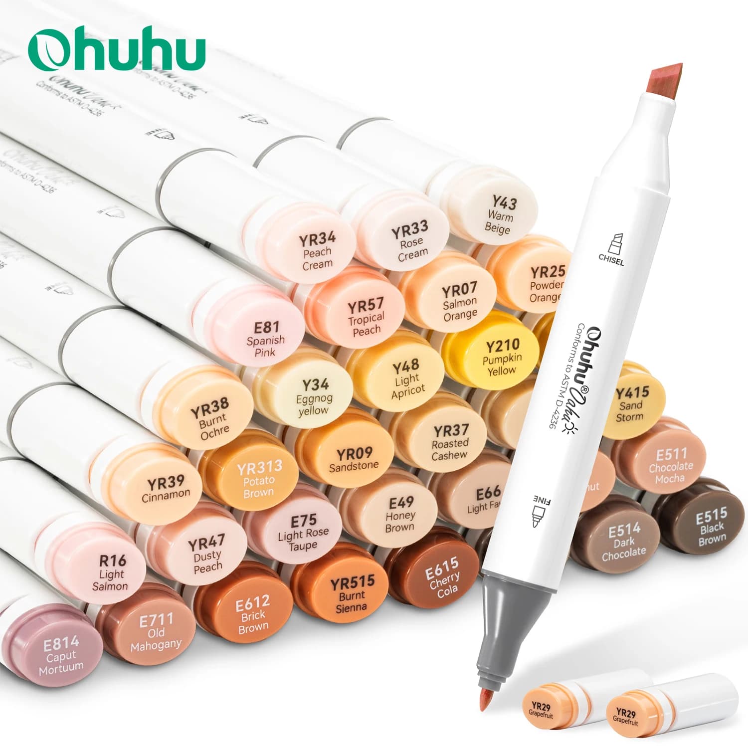 Ohuhu Oahu 36 Skin Tone Colors Marker Pen Set Alcohol Art Markers Dual Tips Felt Pen Sketching Drawing Graffiti Manga School Art