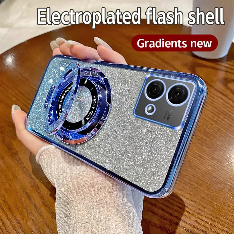 Custodia con supporto magnetico per Motorola Moto G84 G54 G64 G53 G24 G14 G73 G72 G52 G42 G32 E32 Supporto per anello Custodia morbida in silicone glitterato