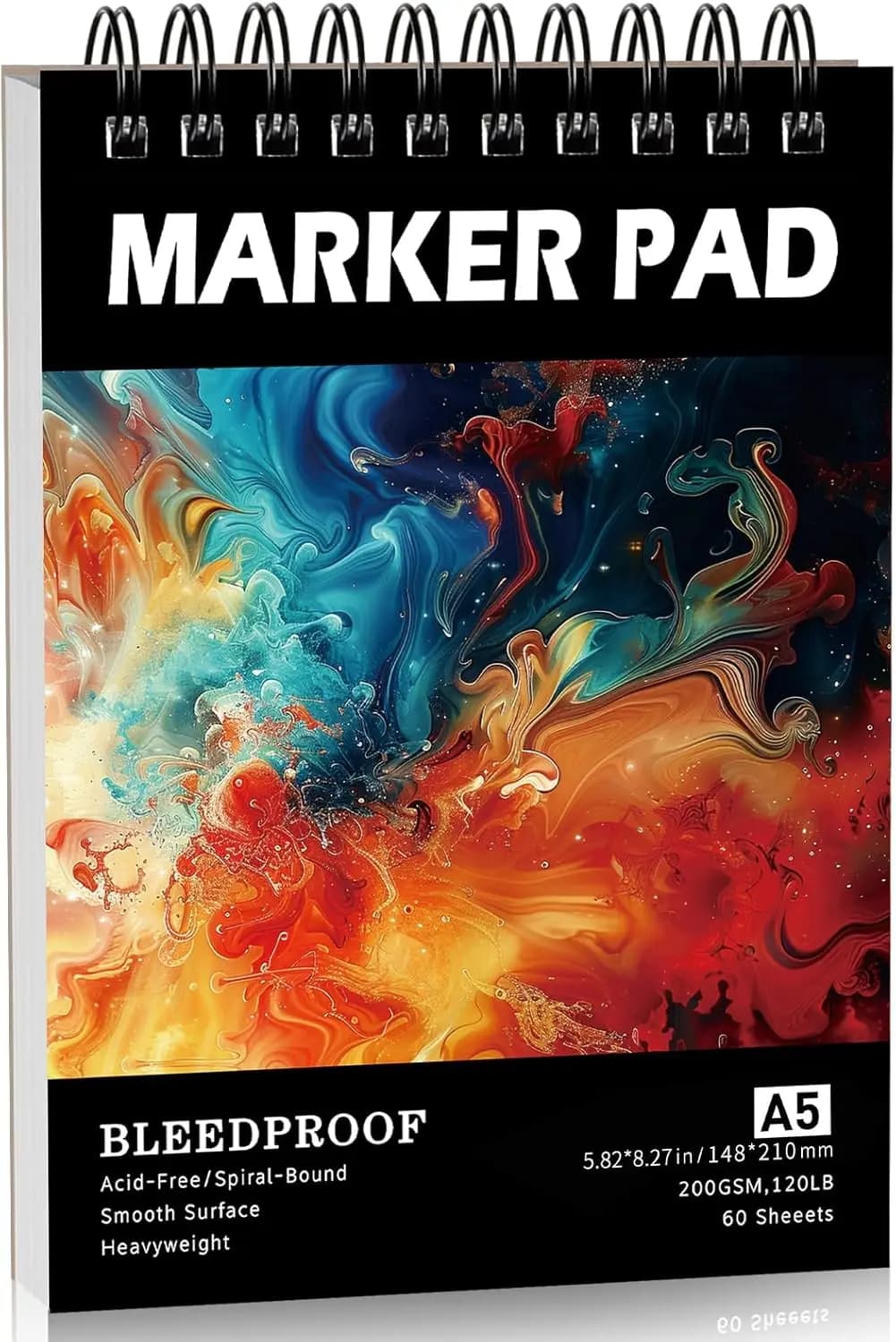 60 Sheets A5 Marker Paper Pad, 120lb/200gsm Heavyweight Spiral Sketch Book for Alcohol Markers, Art Drawing