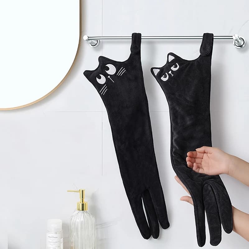【New】Funny Cat Hand Towels Kitchen Bathroom Hand Towel Ball Quick Dry Soft Absorbent Microfiber Creative Towels