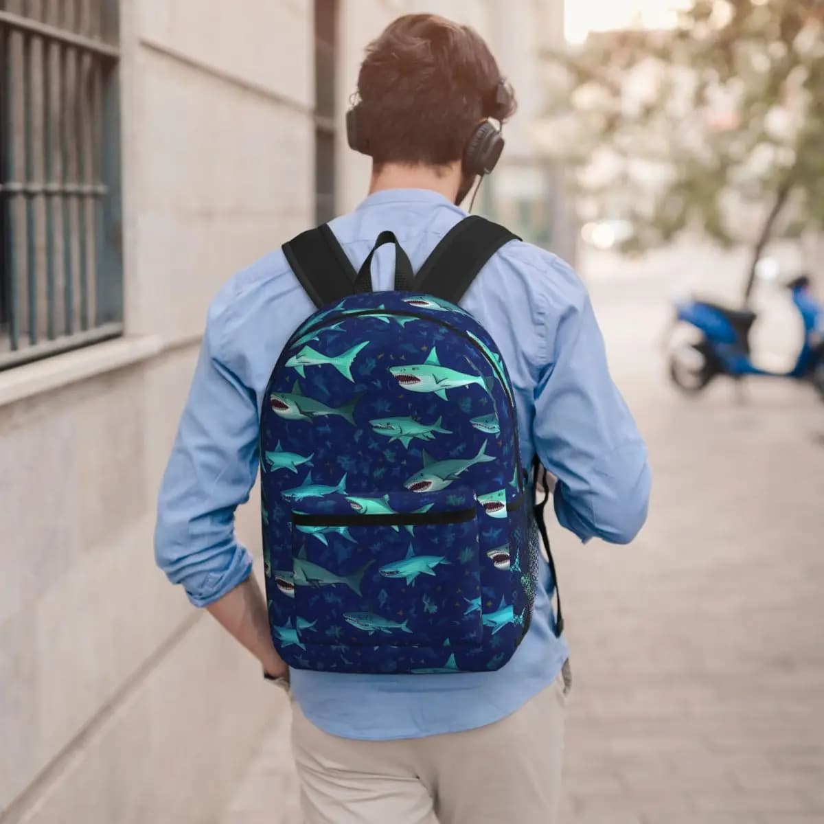 Zaino con motivo animale squalo blu, borsa per libri per studenti, borsa da scuola per bambini, borse a tracolla per laptop per uomo e donna