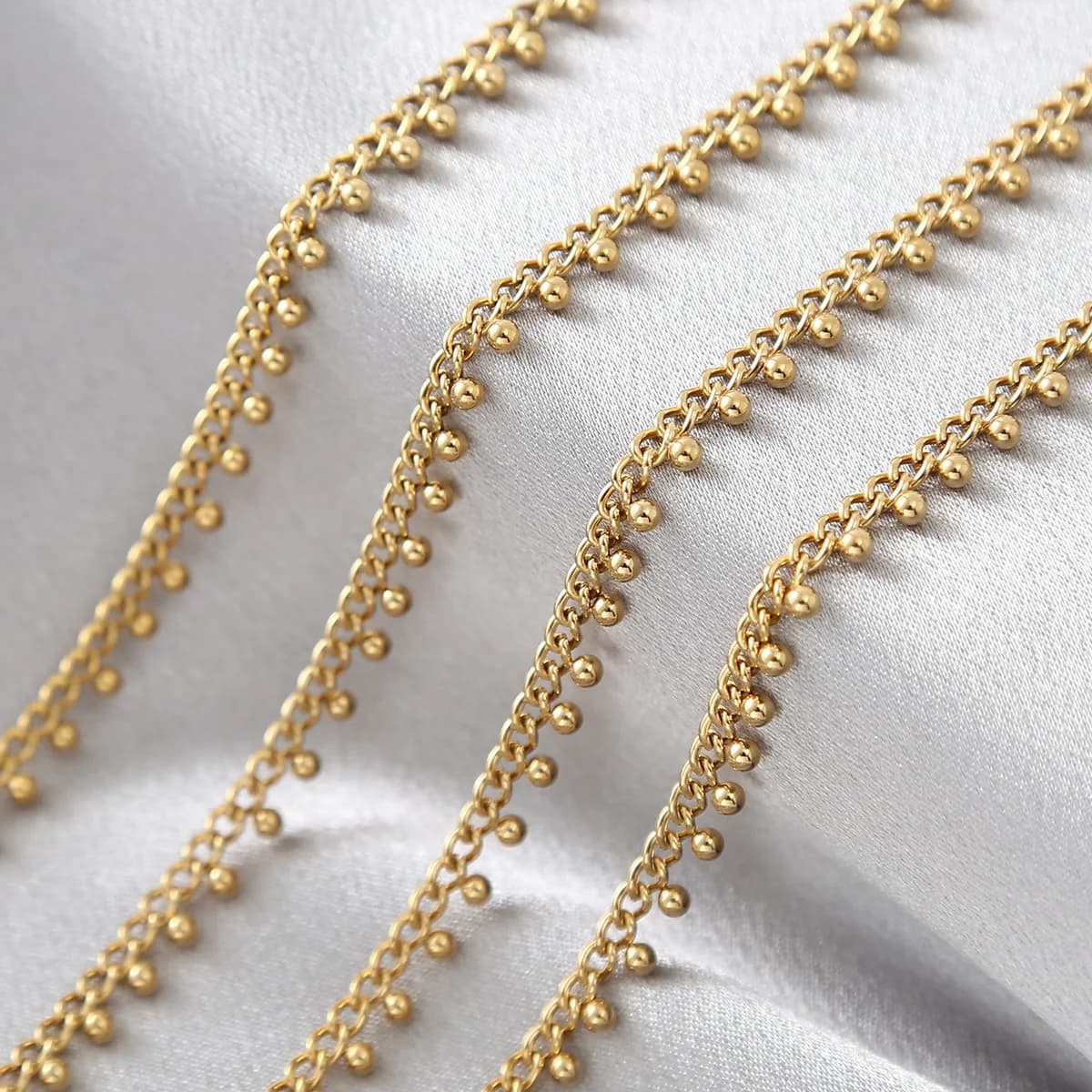 1Meter Stainless Steel Curb Link Chains with Gold Drop Ball Crafts Beaded Chain Bulk DIY Jewelry Necklace Anklet Bracelet Making
