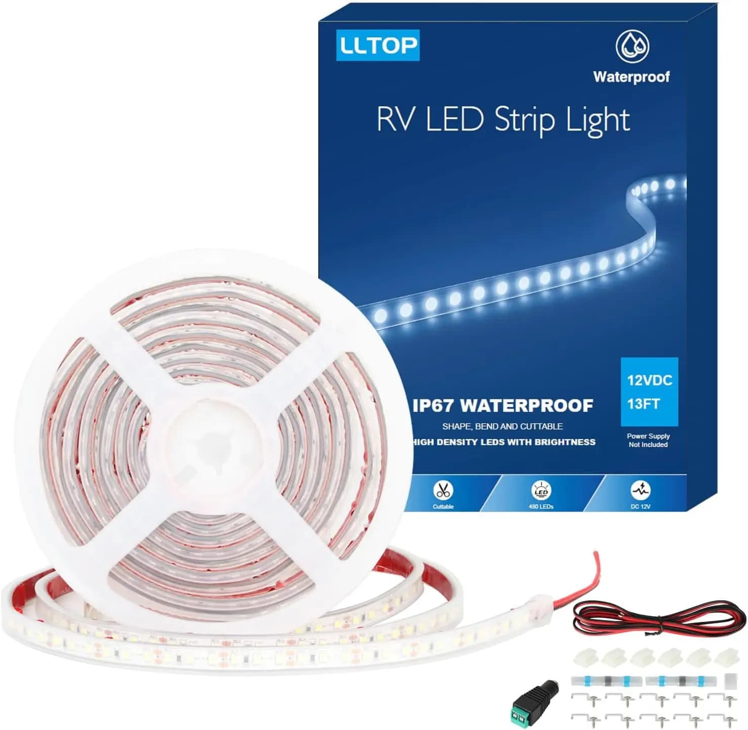 LED Strip Blue 12V for Sun Curtains RV, Waterproof IP67, Bright Tape for Exterior Camper 13ft/4m