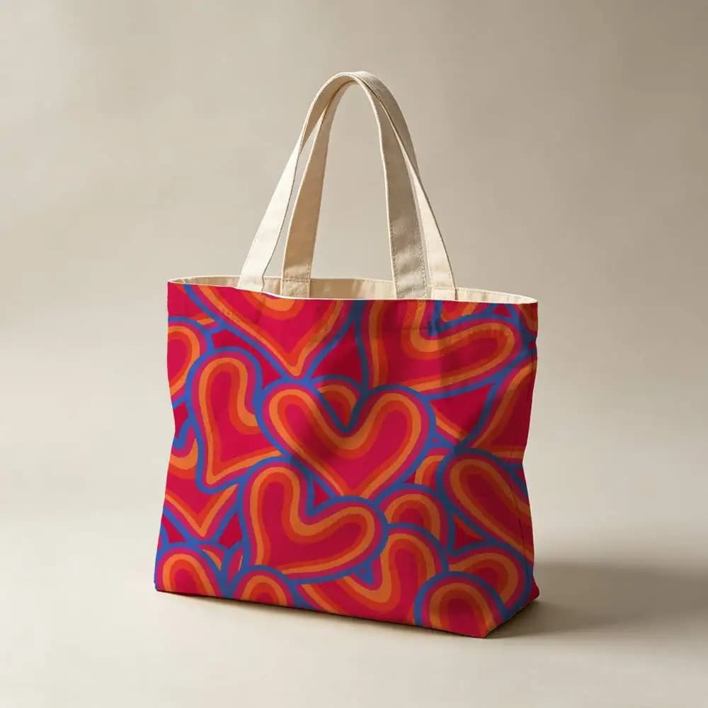 Love Canvas Tote Bag Waterproof Lining Large Capacity Reusable Shopping Bags Casual Student Daily Handbag